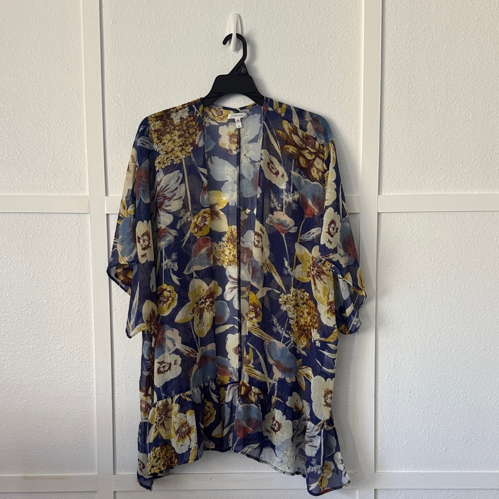 Maurices Floral Sheer Kimono in Blue and Yellow